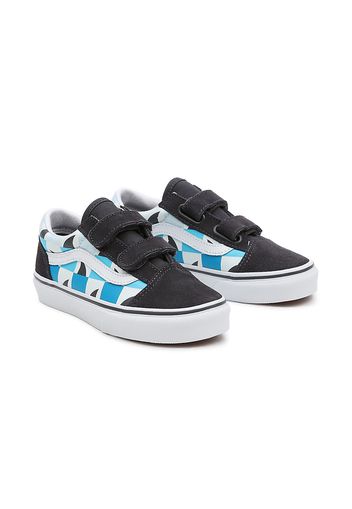 VANS Kinder Glow Checkerboard Sharks Old Skool Velcro Schuhe (4-8 Jahre) ((glow Checkerboard Sharks) Asphalt/true White) Kinder Schwarz, Größe 31.5