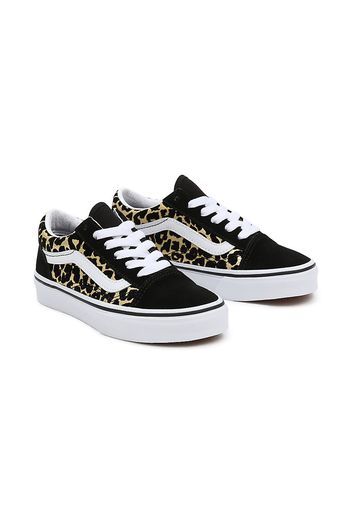 VANS Kinder Flocked Leopard Old Skool Schuhe (4-8 Jahre) ((flocked Leopard) Black/true White) Kinder Schwarz, Größe 31.5