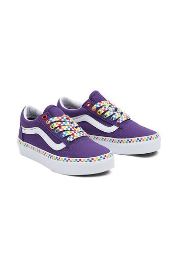 VANS Kinder Rainbow Checkerboard Old Skool Schuhe (4-8 Jahre) ((rainbow Checkerboard) Heliotrope/true White) Kinder Violett, Größe 31.5