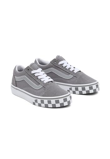 VANS Kids Reflective Sidestripe Old Skool Shoes (4-8 Years) ((reflective Sidestripe) Checkerboard/frost Gray) Kinder Grau, Größe 31.5