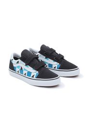 VANS Jugendliche Glow Checkerboard Sharks Old Skool Velcro Schuhe (8-14 Jahre) ((glow Checkerboard Sharks) Asphalt/true White) Youth Schwarz, Größe 34