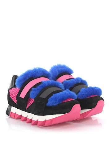 Sneakers Leder Pelz Details pink blau