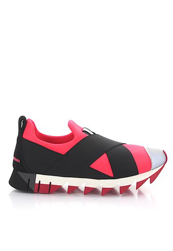 Sneaker low Materialmix Textil Logo grau pink schwarz