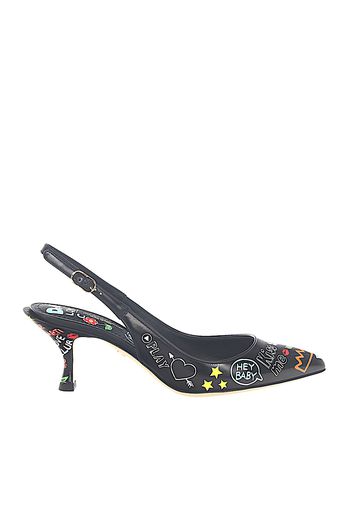 Slingpumps LORI Leder schwarz Murales-Print