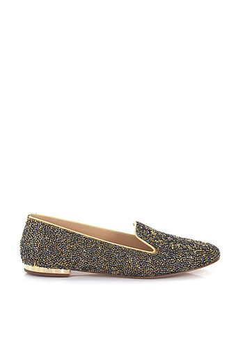 Loafer Textil Kristallverzierung anthrazit gold