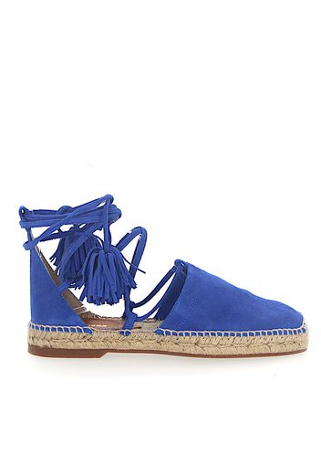 Espadrilles Sandalen FLAT Veloursleder blau Römerschnürung