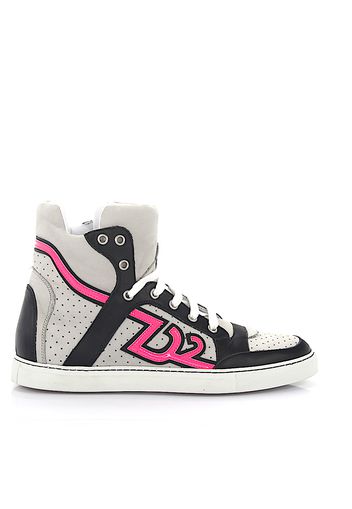 Sneaker high Nappaleder Nubukleder Leo Print grau pink schwarz