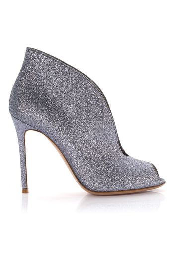 High Heel Peeptoes Kalbsleder Glitter Glitzer grau silber