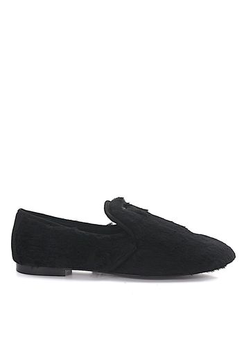 Loafer SINF Kalbsleder  Kaninchenfell Textil Logo schwarz