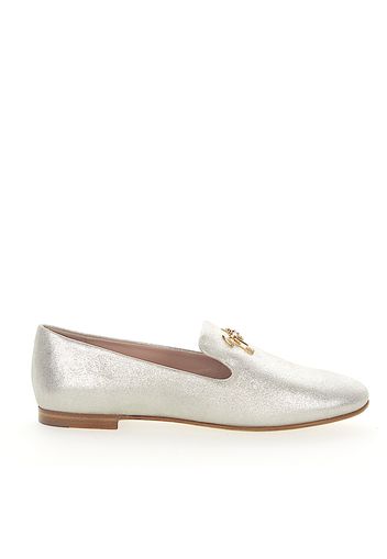 Loafer DALIA Kalbsleder  Veloursleder Finished Logo Schmuckstein beige silber