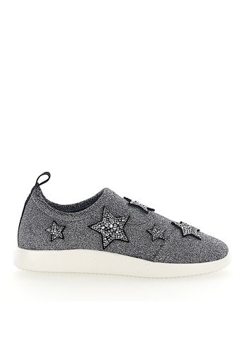 Slip Ons NATALIE Textil Glitzer Sternenmuster Strass silber