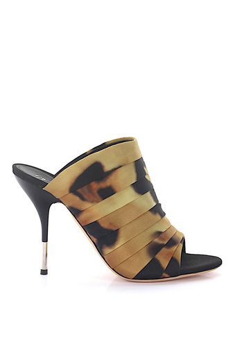 High Heels Satin Krempe Leo Print Raffung bunt leopard