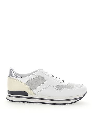 Sneaker H222 Kalbsleder  Straussenbeinleder Glitzer beige weiß