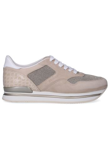 Sneaker low H222 Kalbsleder Materialmix Logo Prägung beige-kombi