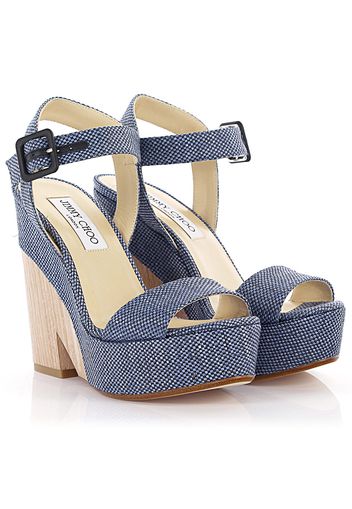 Sandalen Clogs Nico Plateau Bast gewebt blau