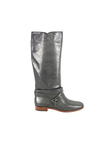 Stiefel 684220 Glattleder Metallisch Zierschnalle grau