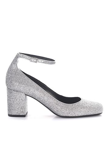 Pumps Kalbsleder Logo Glitzer silber