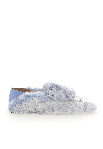 Slipper A77990 Kaninchenfell Metallspange hellblau