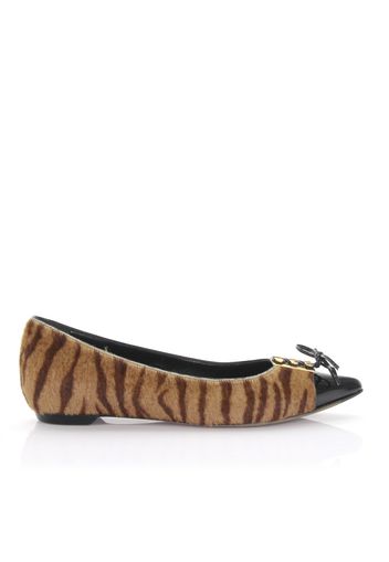 Ballerinas Ponyhaar Tiger Print Lackleder schwarz