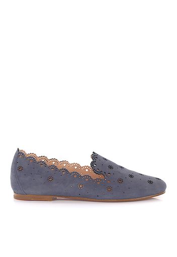 Loafer Kalbsleder  perforiert Veloursleder blau