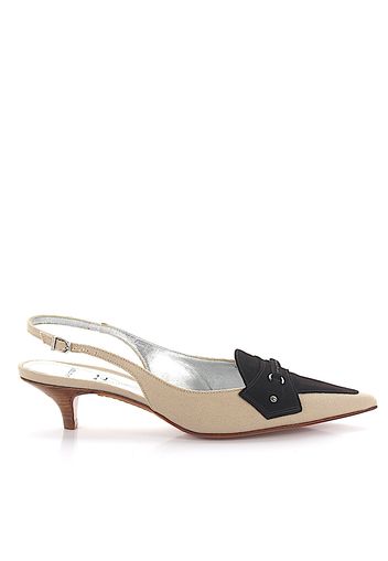 Slingpumps Textil Veloursleder Zierriemen beige braun