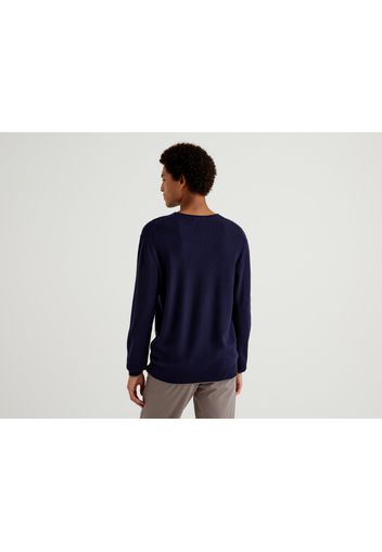 Benetton, Pullover Aus Einer Baumwollmischung Mit Rundausschnitt, taglia XXL, Weiss, Herren