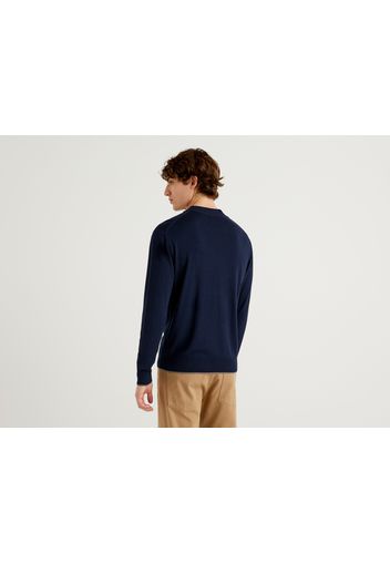 Benetton, Pullover In Einer Mischung Aus Wolle Und Viskose, taglia XXL, Dunkelblau, Herren