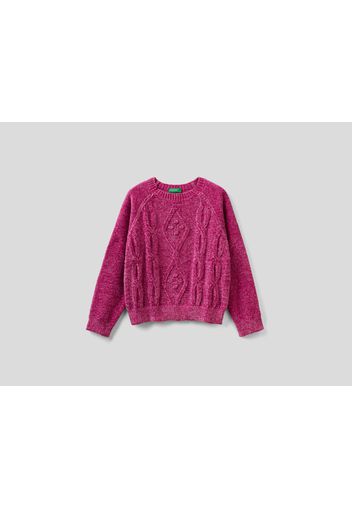 Benetton, Pullover Aus Chenille Mit Flechtmuster, taglia , Zyklame, Kinder