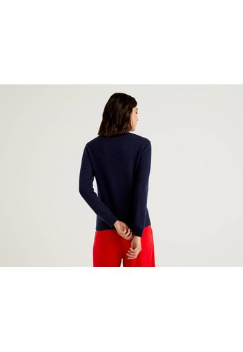 Benetton, Pullover Aus Reinem Cashmere Mit Rundhals, taglia L, Dunkelblau, Damen