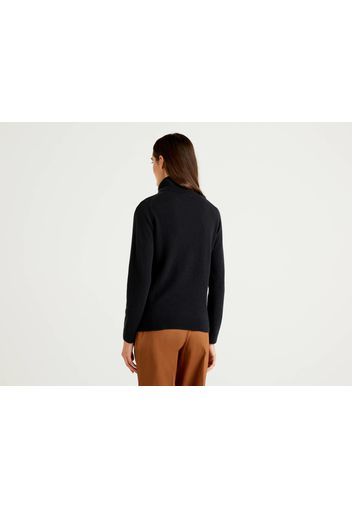 Benetton, Rollkragenpullover Aus Reinem Cashmere, taglia L, Schwarz, Damen