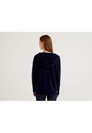 Benetton, Pullover Aus Reinem Cashmere Mit Kapuze, taglia L, Dunkelblau, Damen