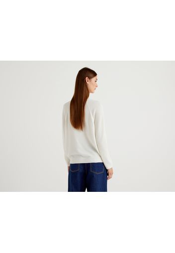 Benetton, Stehkragenpullover In Einer Wollmischung, taglia L-XL, Cremeweiss, Damen