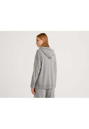 Benetton, Pullover Aus Einer Cashmeremischung Mit Kapuze, taglia L, Grau, Damen