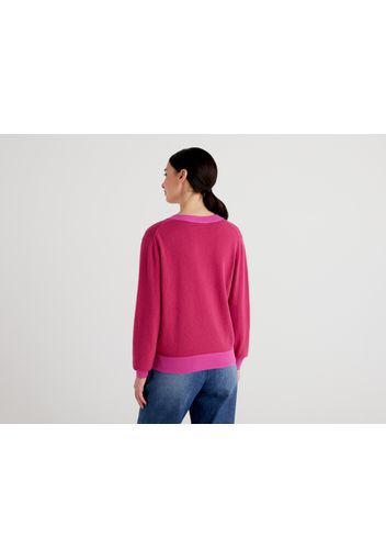 Benetton, Pullover In Einer Cashmeremischung Mit V-ausschnitt, taglia L, Zyklame, female