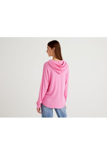 Benetton, Pullover In Einer Mischung Aus Modal® Mit Kapuze, taglia L-XL, Pink, Damen