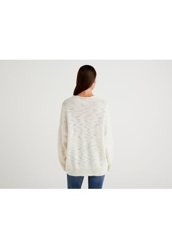 Benetton, Pullover In Einer Mischung Aus Wolle Und Alpaca, taglia L, Cremeweiss, Damen