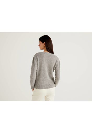 Benetton, Pullover Aus Reiner Shetlandwolle, taglia L, Grau, Damen