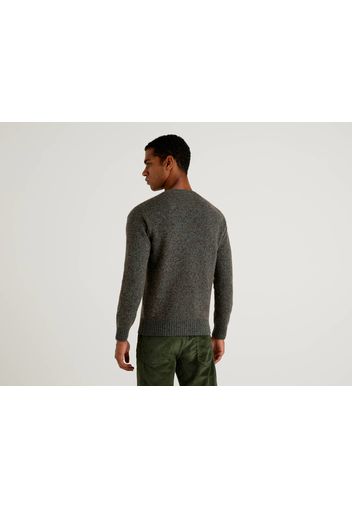 Benetton, Pullover Aus Reiner Shetlandwolle Mit Rundausschnitt, taglia EL, Dunkelgrau, Herren