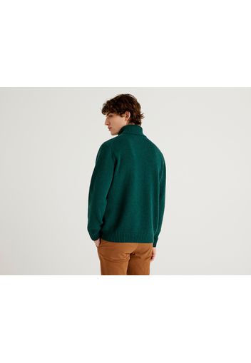 Benetton, Rollkragenpullover Aus Reiner Shetlandwolle, taglia XXL, Dunkelgrün, Herren