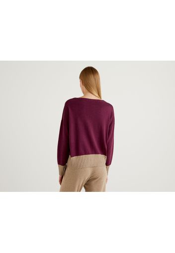 Benetton, Boxy Fit-pullover In Einer Wollmischung, taglia L, Pflaume, Damen