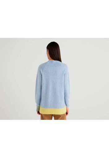 Benetton, Stehkragenpullover In Einer Mohair-mischung, taglia L, Blassblau, Damen