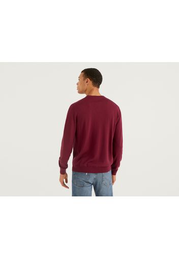 Benetton, Pullover Aus Reiner Schurwolle Mit Rundausschnitt, taglia EL, Bordeaux, Herren