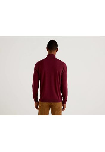 Benetton, Rollkragenpullover Aus Reiner Schurwolle, taglia EL, Bordeaux, Herren