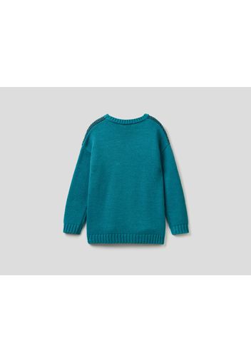 Benetton, Pullover Mit Rundhals Und Netzstoff-effekt, taglia , Hellblau, Kinder