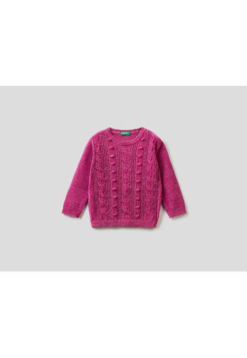 Benetton, Pullover Aus Chenille Mit Flechtmuster, taglia , Zyklame, Kinder