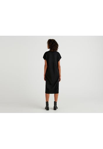 Benetton, Midikleid In Einer Wollmischung, taglia L, Schwarz, Damen