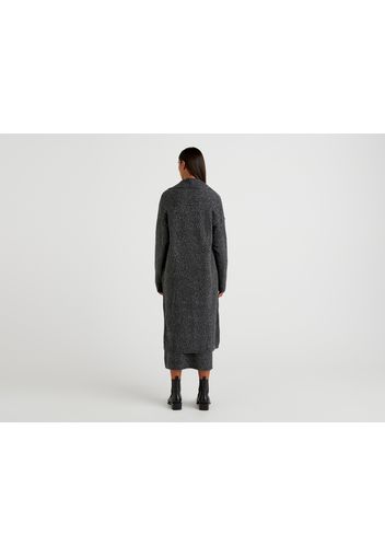 Benetton, Midi-strickjacke In Einer Bouclé-wollmischung, taglia L-XL, Dunkelgrau, Damen