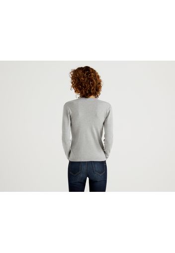 Benetton Online exclusive, Pullover Aus Reiner Baumwolle Mit V-ausschnitt, taglia L, Grau, Damen