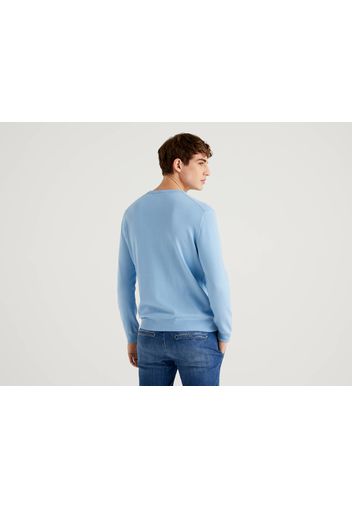 Benetton, Pullover Mit Rundausschnitt Aus 100% Baumwolle, taglia EL, Blassblau, Herren