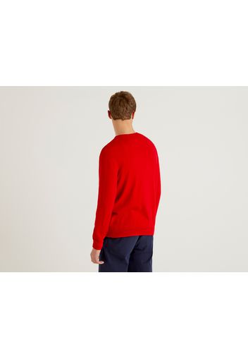 Benetton, Pullover Aus Reiner Baumwolle Mit V-ausschnitt, taglia EL, Rot, Herren